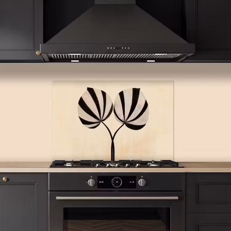 Bladeren - Gestreept - Stengel - Beige keuken achterwand spatscherm klein -sfeer1