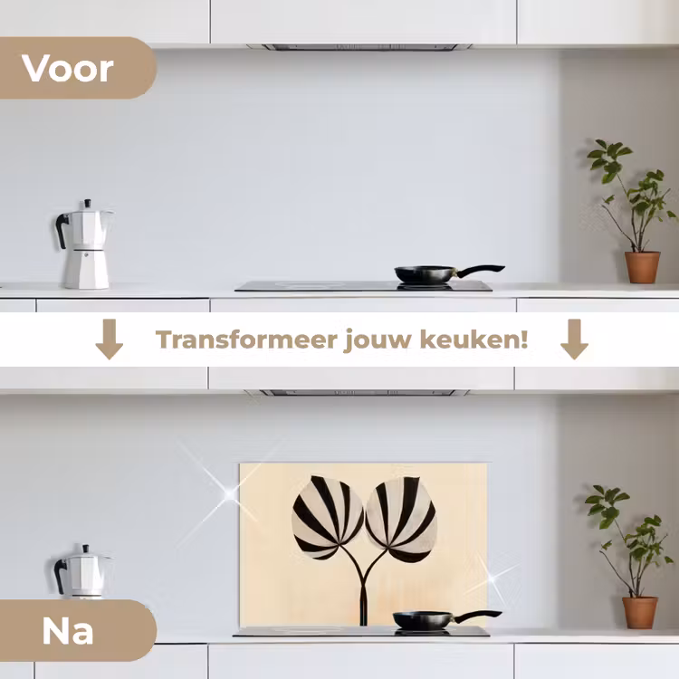 Bladeren - Gestreept - Stengel - Beige keuken achterwand spatscherm klein -voor_na_NL