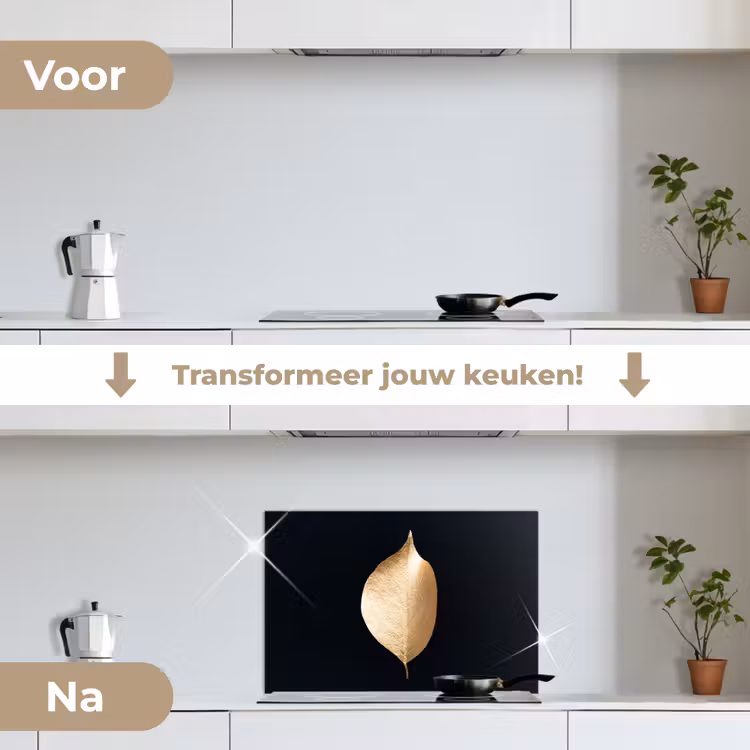 Bladeren - Goud - Zwart - Planten - Luxe keuken achterwand spatscherm klein -voor_na_NL