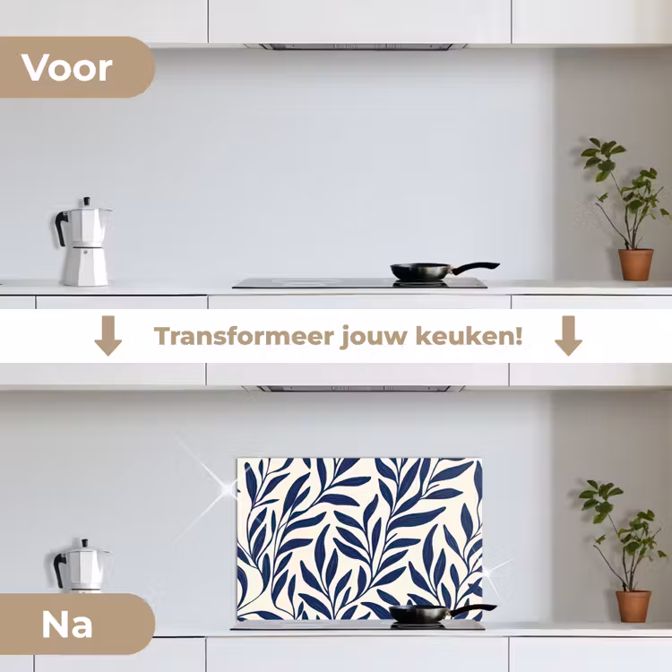 Bladeren - Klimop - Donkerblauw keuken achterwand spatscherm klein -voor_na_NL