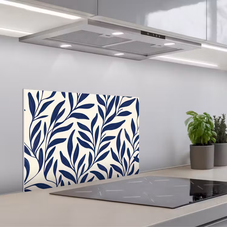 Bladeren - Klimop - Donkerblauw keuken achterwand spatscherm klein -3d_schuin