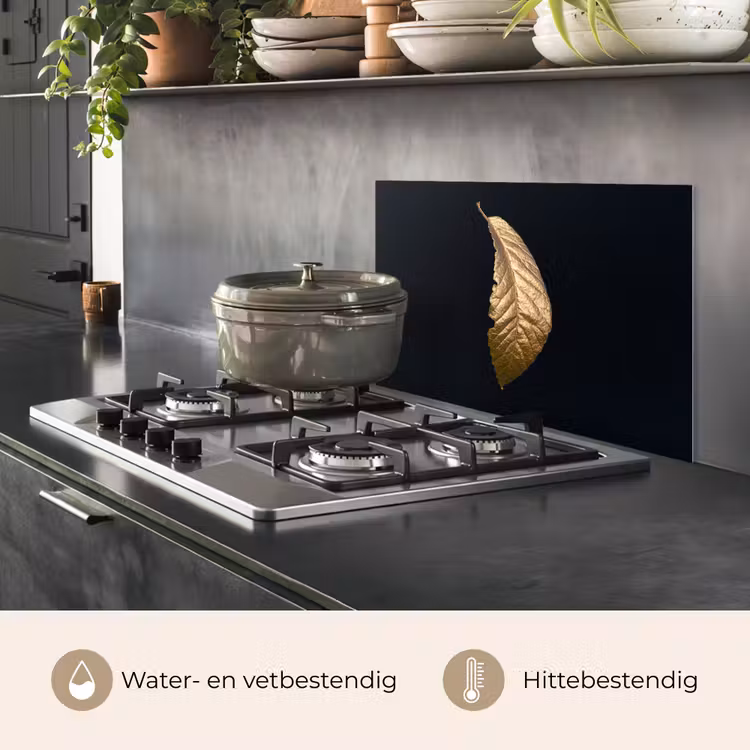 Bladeren - Luxe - Goud - Zwart - Natuur keuken achterwand spatscherm klein -usp_NL