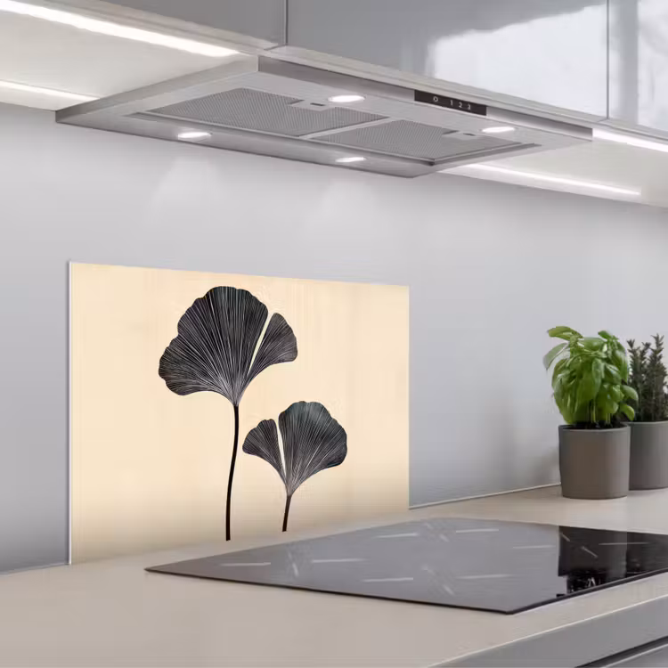 Bladeren - Minimalistisch - Zwart keuken achterwand spatscherm klein -3d_schuin