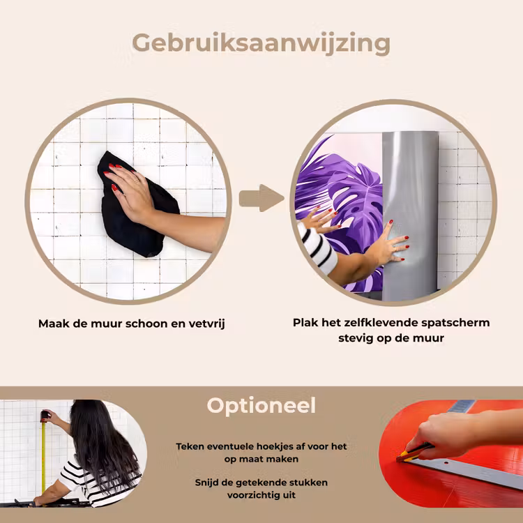 Bladeren - Paars - Tropisch - Abstract keuken achterwand spatscherm klein -gebruiksaanwijzing_NL