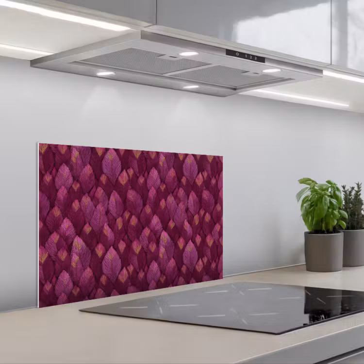 Bladeren - Patroon - Burgundy keuken achterwand spatscherm klein 900 -3d_schuin
