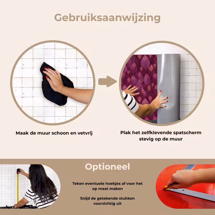 Bladeren - Patroon - Burgundy keuken achterwand spatscherm klein 900 -gebruiksaanwijzing_NL