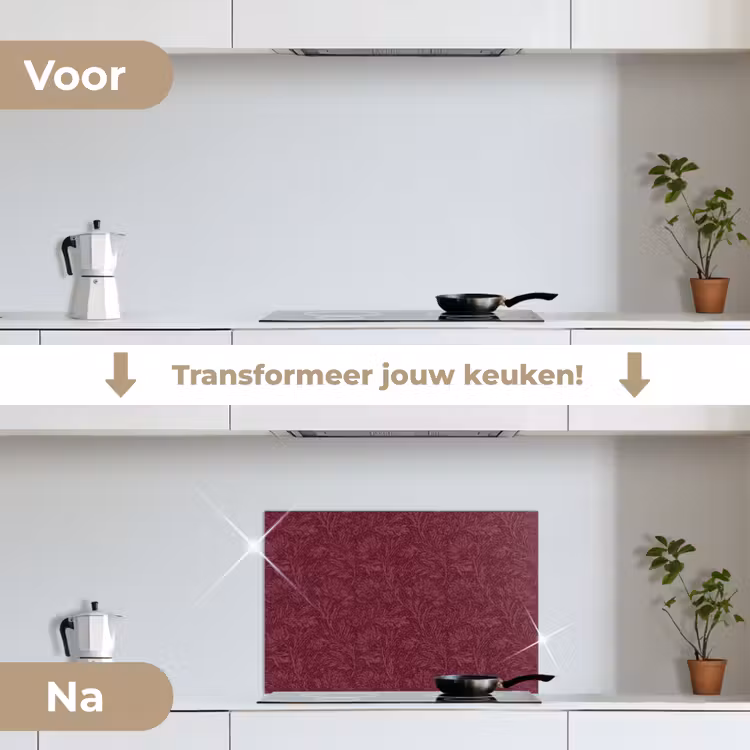 Bladeren - Patroon - Paars keuken achterwand spatscherm klein 900 -voor_na_NL