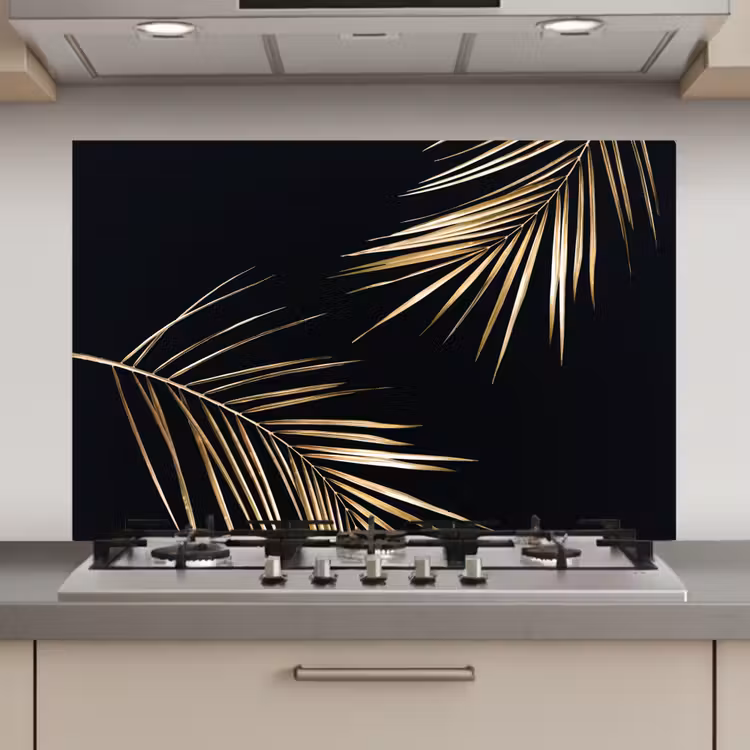 Bladeren - Planten - Goud - Zwart - Luxe keuken achterwand spatscherm klein -3d_website