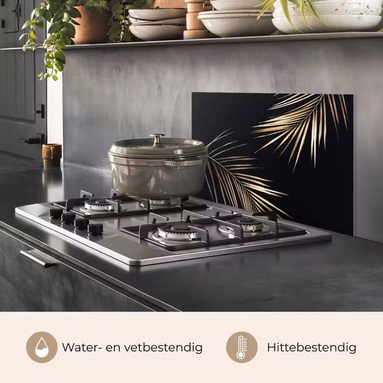 Bladeren - Planten - Goud - Zwart - Luxe keuken achterwand spatscherm klein -usp_NL