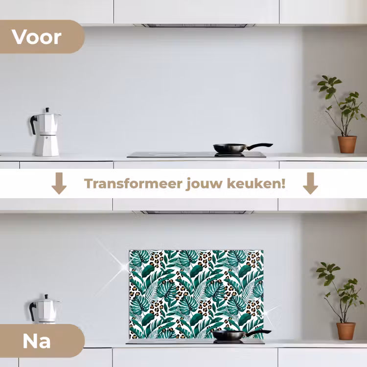 Bladeren - Tropisch - Jungle keuken achterwand spatscherm klein -voor_na_NL