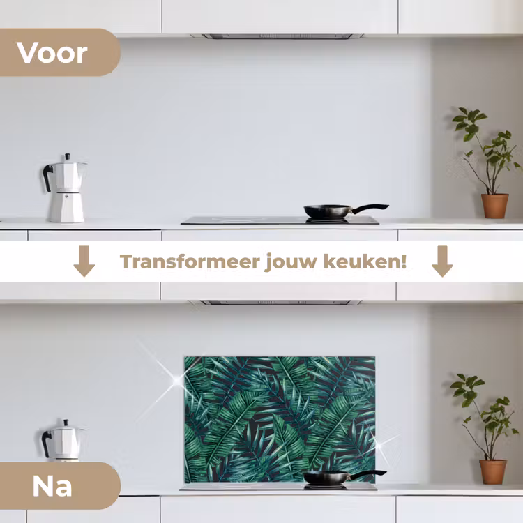 Bladeren - Tropisch - Jungle - Natuur keuken achterwand spatscherm klein -voor_na_NL