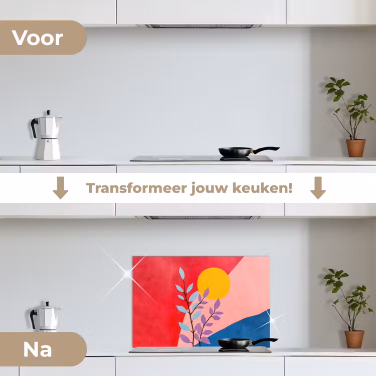 Bladeren - Zon - Abstracte vormen keuken achterwand spatscherm klein -voor_na_NL