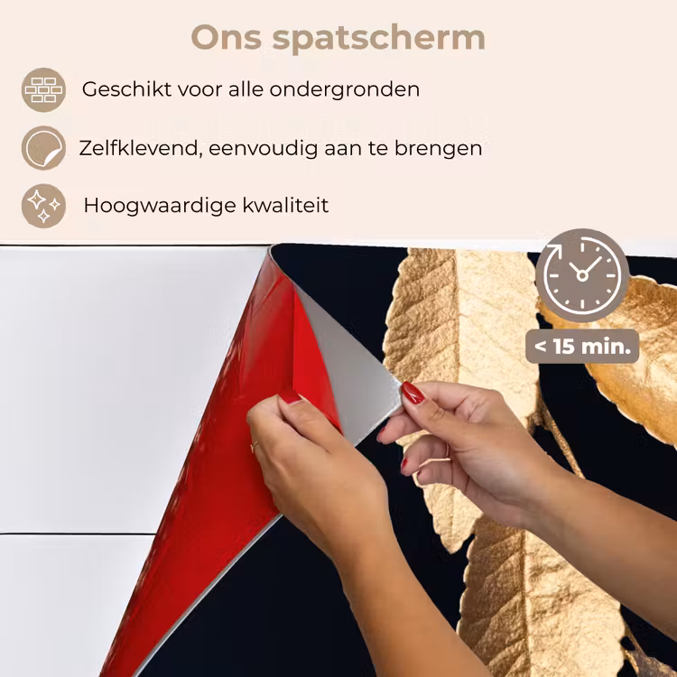 Bladeren - Zwart - Goud - Luxe - Planten keuken achterwand spatscherm klein -spatscherm_NL
