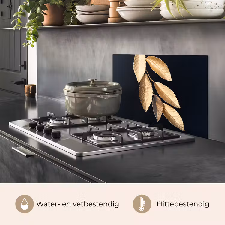 Bladeren - Zwart - Goud - Luxe - Planten keuken achterwand spatscherm klein -usp_NL