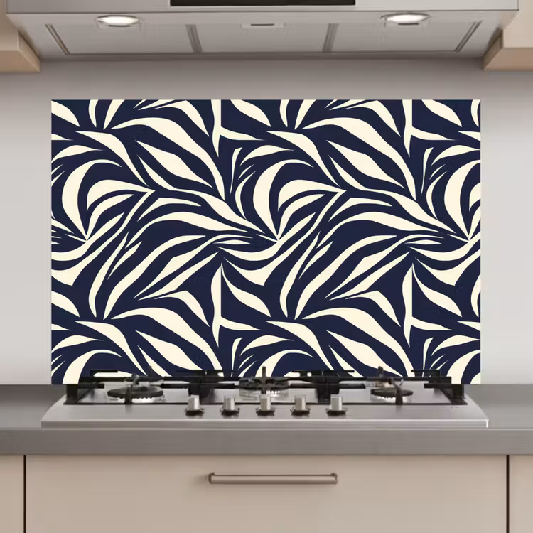 Bladvormen - Blauw - Patroon - Wit keuken achterwand spatscherm klein 900 -3d_website