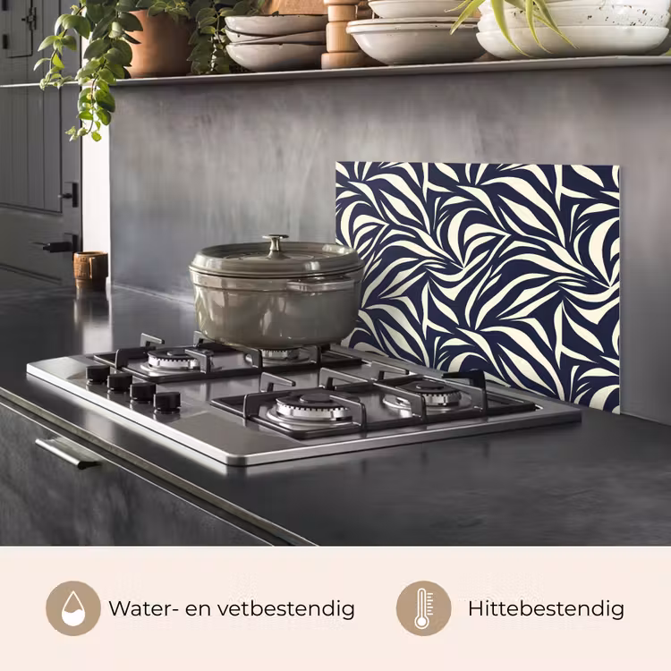 Bladvormen - Blauw - Patroon - Wit keuken achterwand spatscherm klein 900 -usp_NL