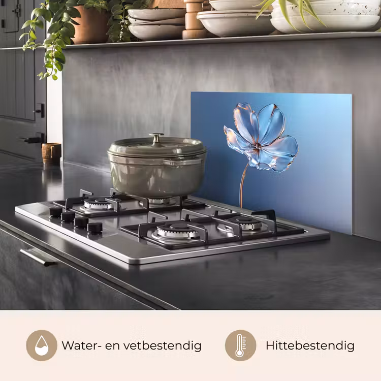 Blauw - Bloem - Glazen - Sierlijk keuken achterwand spatscherm klein -usp_NL
