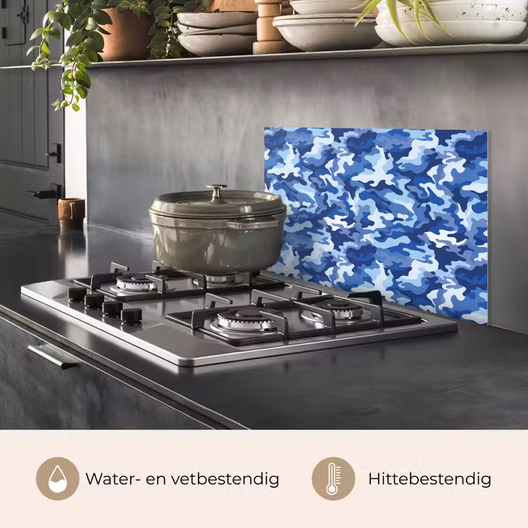 Blauw - Camouflage - Golvend keuken achterwand spatscherm klein 900 -usp_NL