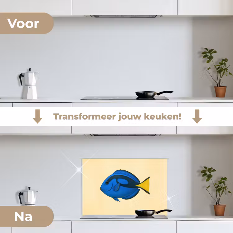 Blauw - Dory - Vis - Staartvin keuken achterwand spatscherm klein -voor_na_NL