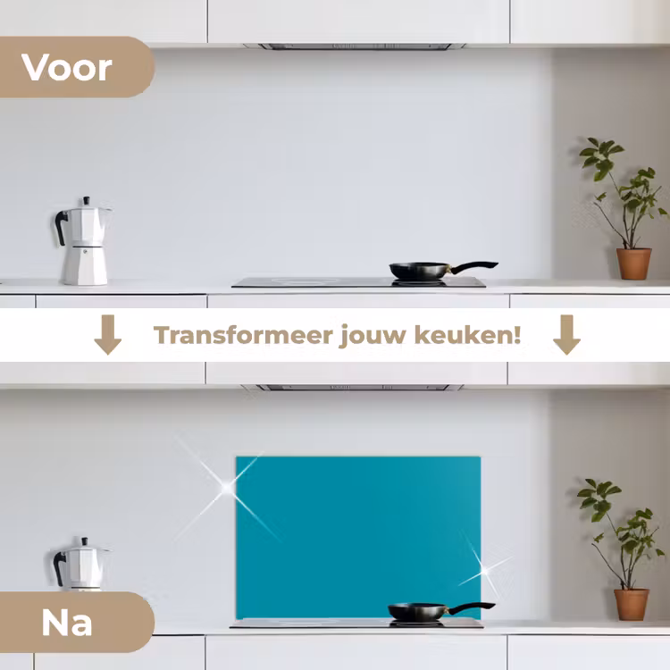 Blauw - Effen kleur keuken achterwand spatscherm klein 900 -voor_na_NL