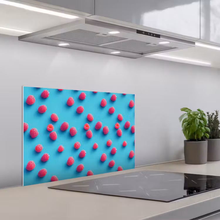 Blauw - Frambozen - Roze keuken achterwand spatscherm klein 900 -3d_schuin