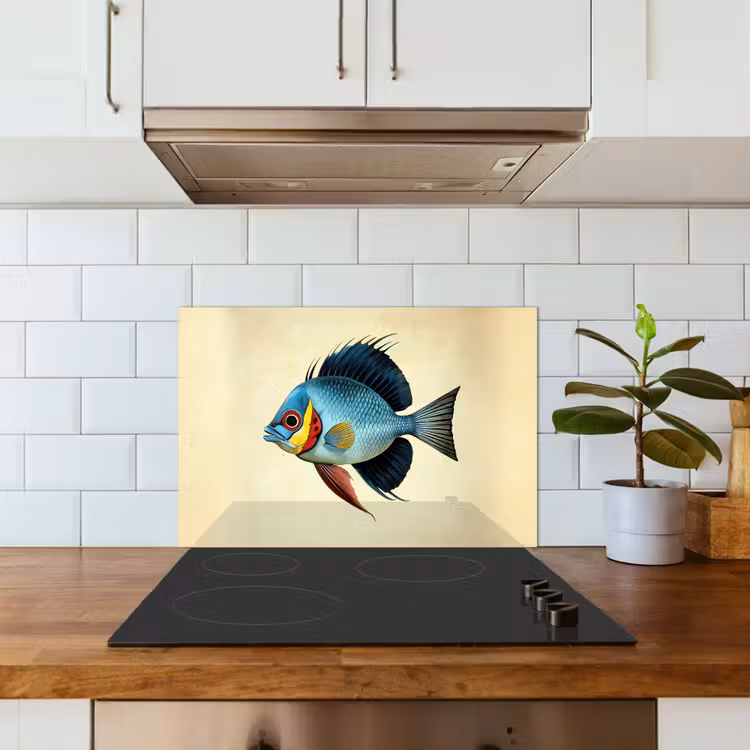 Blauw - Kieuwen - Vis - Illustratie keuken achterwand spatscherm klein -sfeer2