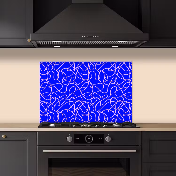 Blauw - Lijnen - Roze - Abstract keuken achterwand spatscherm klein 900 -sfeer1