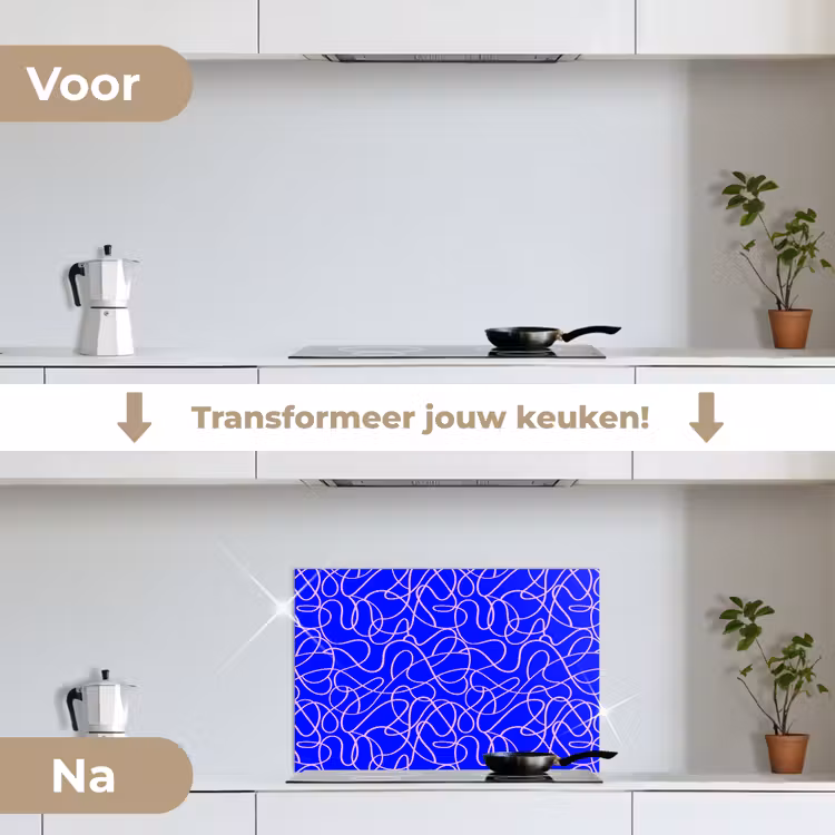 Blauw - Lijnen - Roze - Abstract keuken achterwand spatscherm klein 900 -voor_na_NL