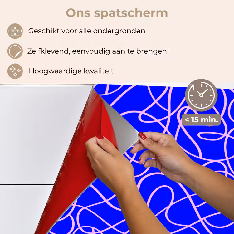Blauw - Lijnen - Roze - Abstract keuken achterwand spatscherm klein 900 -spatscherm_NL