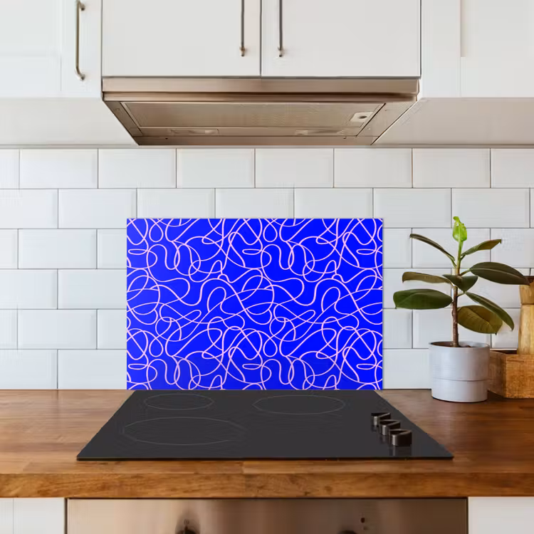 Blauw - Lijnen - Roze - Abstract keuken achterwand spatscherm klein 900 -sfeer2