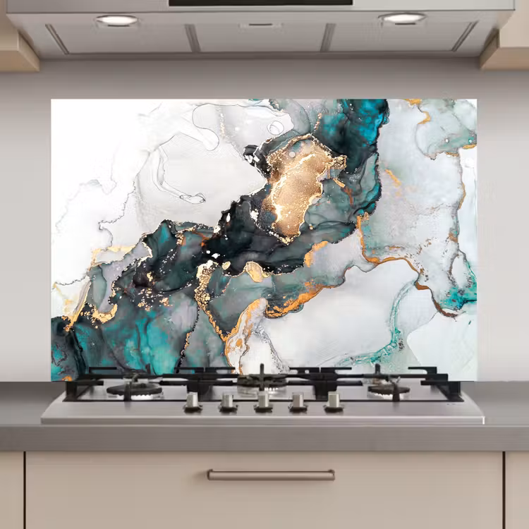 Blauw - Marmer - Goud keuken achterwand spatscherm klein -3d_website