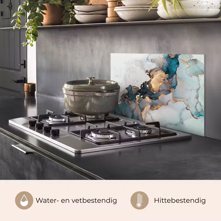Marmer print - Goud - Blauw keuken achterwand spatscherm klein -usp_NL