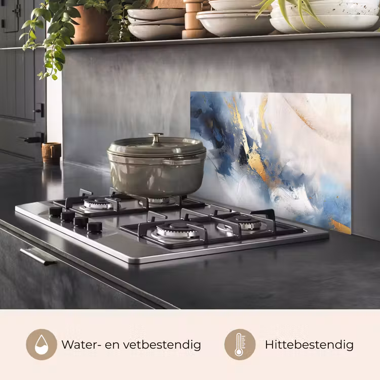 Blauw - Modern - Marmer - Abstract - Goud keuken achterwand spatscherm klein -usp_NL