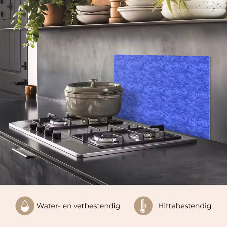 Blauw - Patroon - Heuvels - Bloemen keuken achterwand spatscherm klein 900 -usp_NL