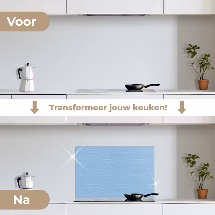 Blauw - Wit - Lijnen - Patroon keuken achterwand spatscherm klein 900 -voor_na_NL