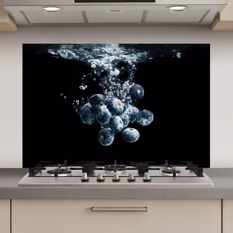 Blauwe bessen - Fruit - bes - Stilleven - Water - Zwart keuken achterwand spatscherm klein -3d_website