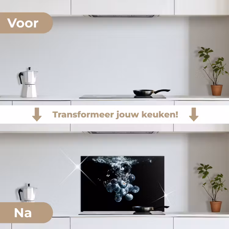 Blauwe bessen - Fruit - bes - Stilleven - Water - Zwart keuken achterwand spatscherm klein -voor_na_NL