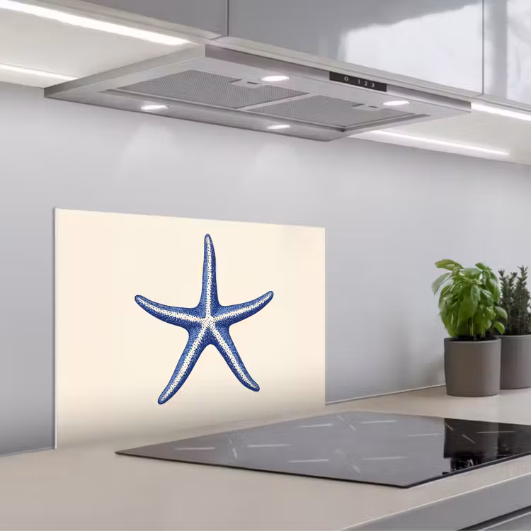 Blauwe zeester - Minimalistisch - Beige keuken achterwand spatscherm klein -3d_schuin