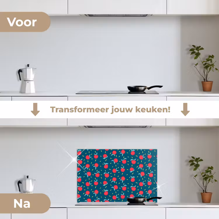 Blauwgroen - Appels - Vruchten keuken achterwand spatscherm klein 900 -voor_na_NL