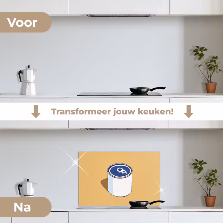 Blikje - Minimalistisch - Blauw - Illustratie keuken achterwand spatscherm klein -voor_na_NL