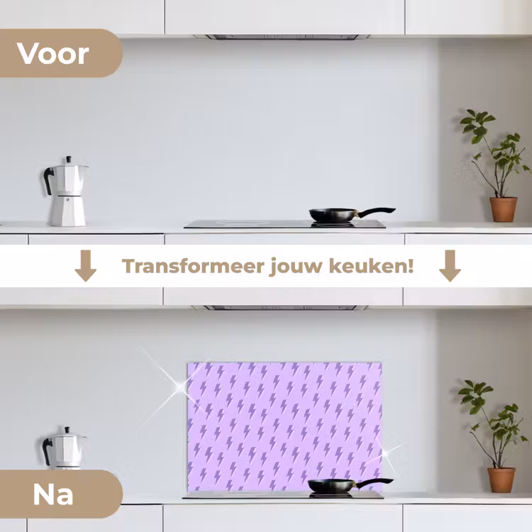 Bliksem - Paars - Lila keuken achterwand spatscherm klein 900 -voor_na_NL