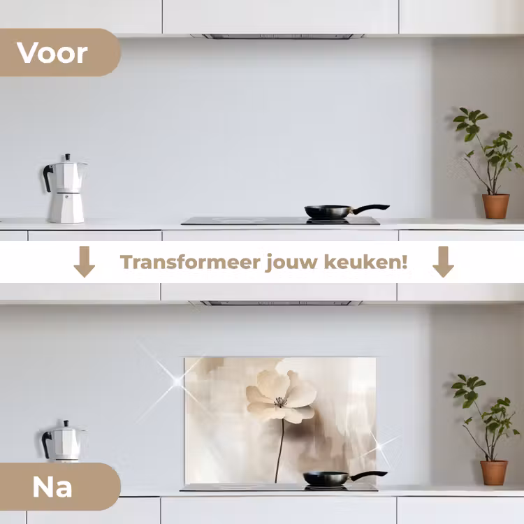 Bloem - Beige - Verf - Schaduw keuken achterwand spatscherm klein -voor_na_NL