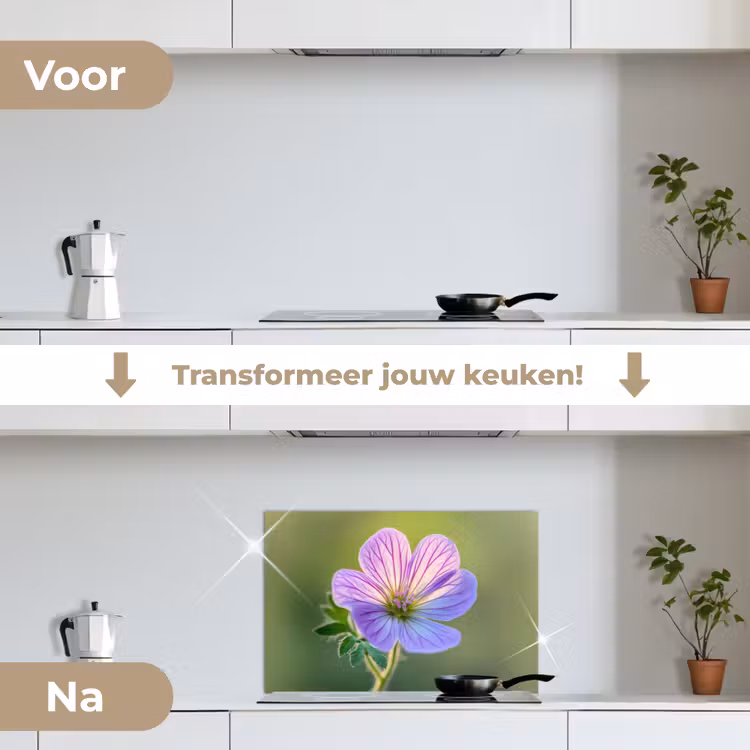 Bloem - Close up - Paars keuken achterwand spatscherm klein -voor_na_NL
