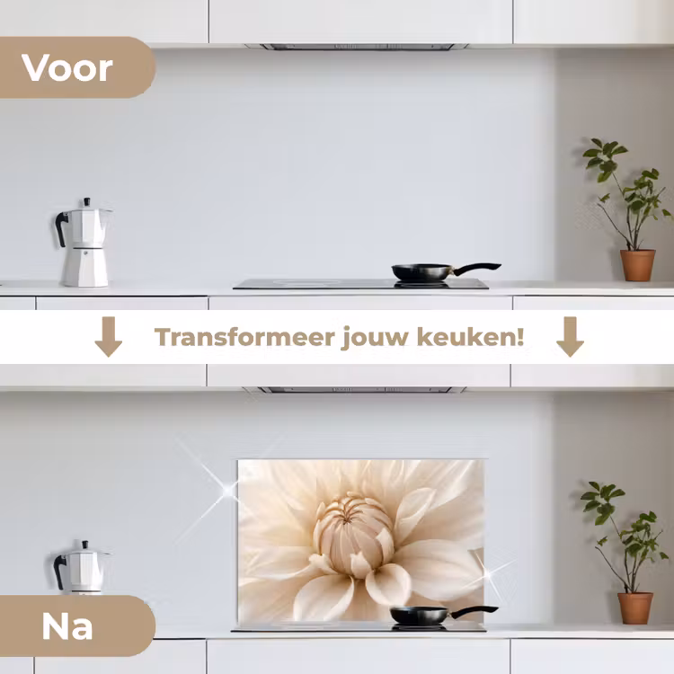 Bloem - Dahlia - Wit keuken achterwand spatscherm klein -voor_na_NL