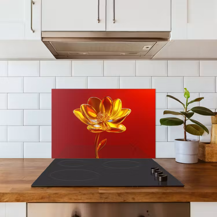 Bloem - Goud - Glazen keuken achterwand spatscherm klein -sfeer2