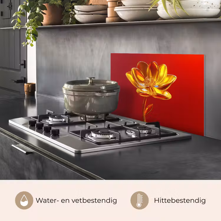 Bloem - Goud - Glazen keuken achterwand spatscherm klein -usp_NL