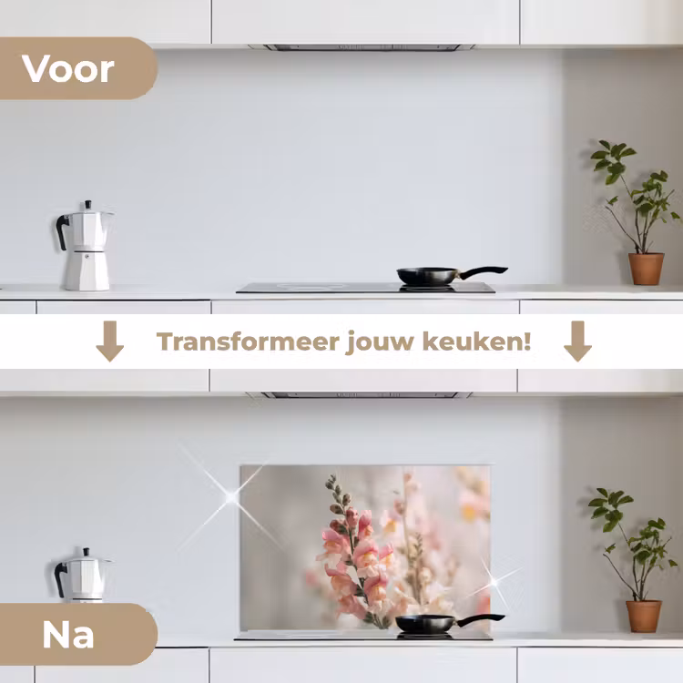 Bloem - Leeuwenbek - Roze - Stengel keuken achterwand spatscherm klein -voor_na_NL