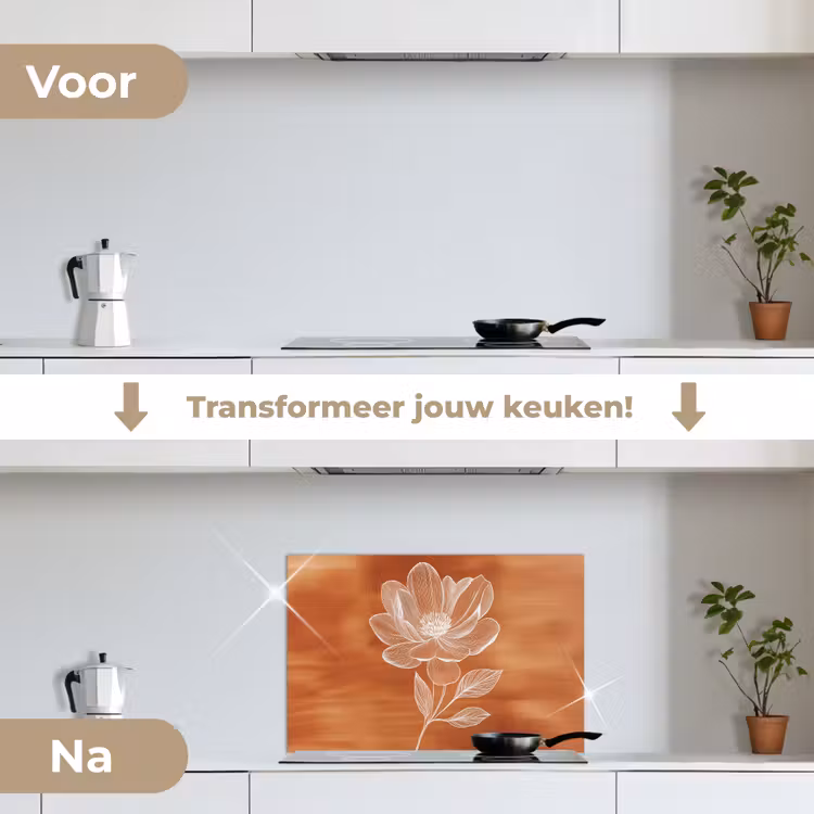 Bloem - Minimalistisch - Wit keuken achterwand spatscherm klein -voor_na_NL