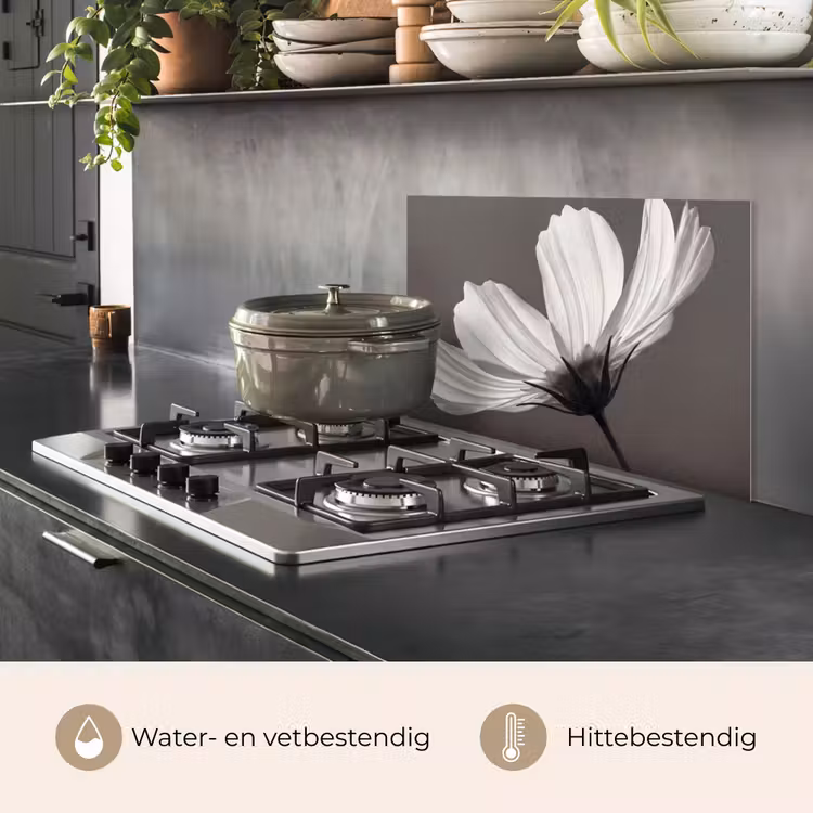 Bloem - Minimalistisch - Zwart - Wit keuken achterwand spatscherm klein -usp_NL