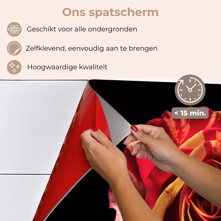 Bloem - Roos - Rood - Zwart keuken achterwand spatscherm klein -spatscherm_NL